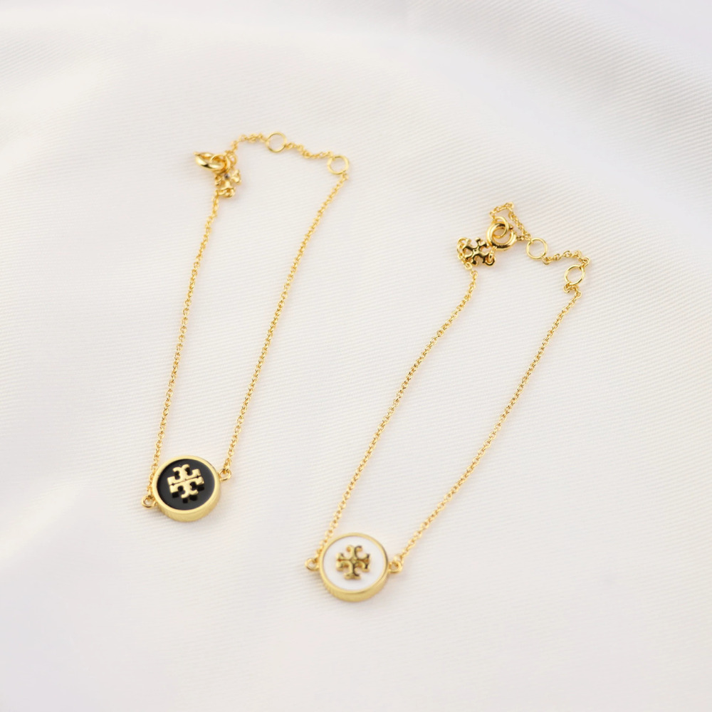 Tory Burch Gold Plated Brass Enamel Inlay Letter Bracelet